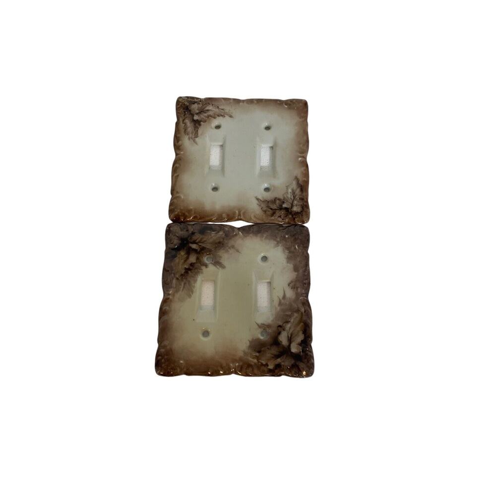 VTG Porcelain Double Toggle Light Wall Switch Plate Cover Ceramic Salvage Floral